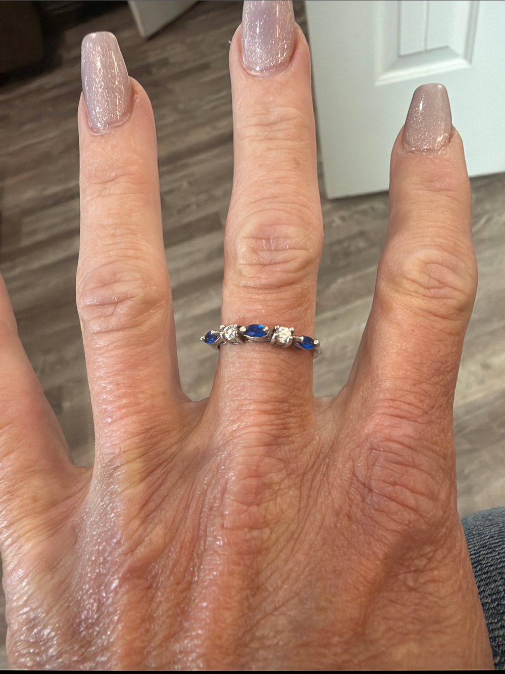 Sterling Silver Blue Sapphire and CZ Marquise Band